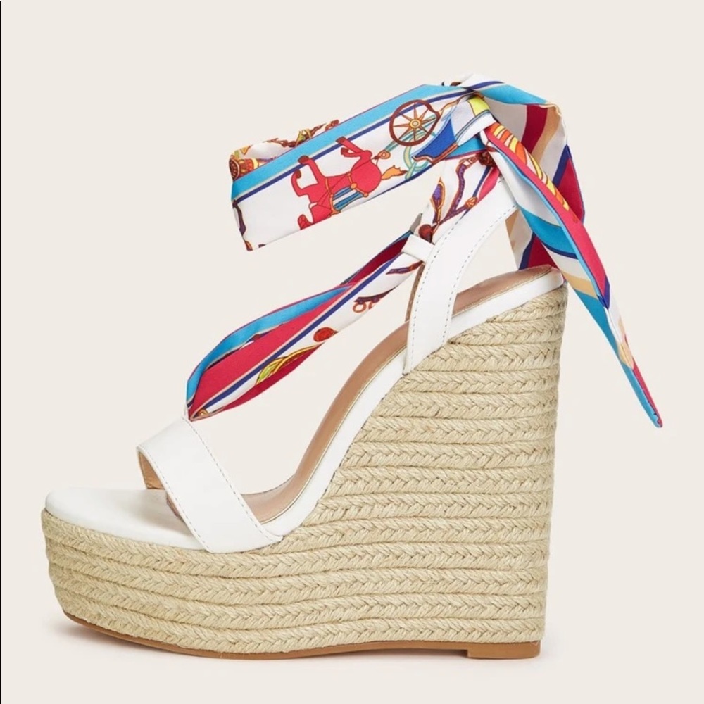 SHEIN Open Toe Espadrilles Wedges